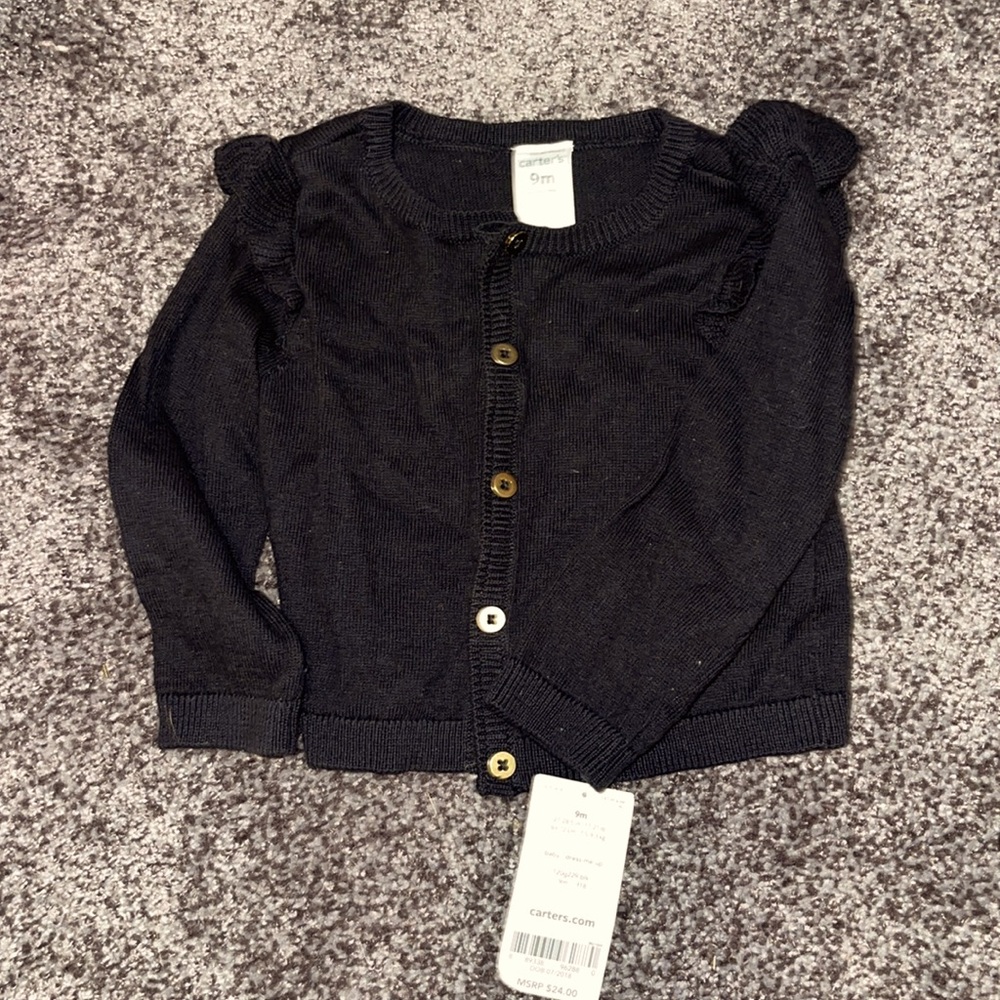Adorable black cardigan with gold buttons and puff sleeve